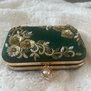 Vibrant green decorated clutch vintage